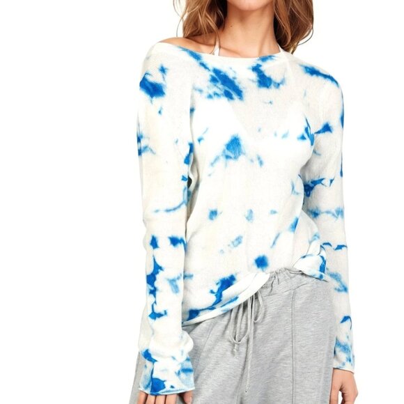 Golden Sun Crew Neck Lightweight Cashmere - Ocean Blue Tie Dye Vacay Ready - Picture 1 of 1